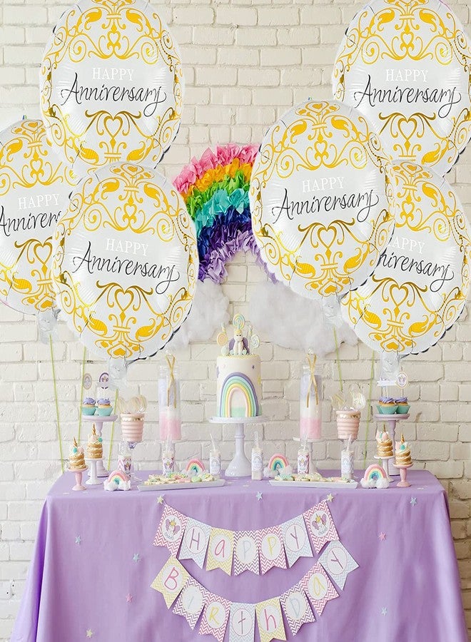 AMFIN® (Pack of 6) Happy Anniversary Round Foil Balloons for Wedding, Anniversary, Party Decoration/Anniversary Decorations Items Combo for Home Balloon - White & Golden - Image 3